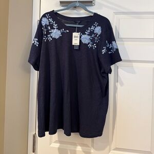 Lucky Brand Blue Floral Embroidered Shirt